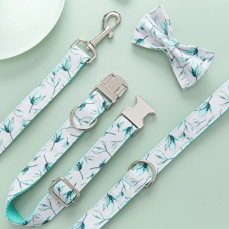Tropical Leaf Dog Collar Leash Set