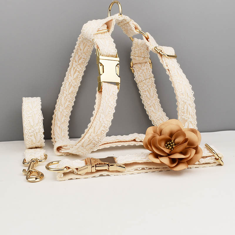 Leaves Lace Pet Vest Collar Wedding Exclusive For Cross-Border Dog Leash One Piece Hair Lettering Change Button