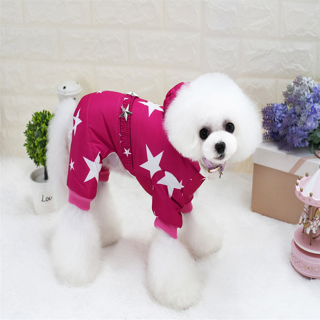 Pet Dog Clothes Poodle Clothing Autumn And Winter Thickened Starry Four-Leg Cotton-Padded Clothes