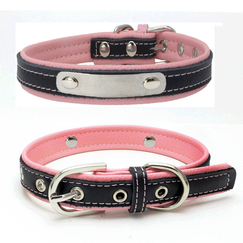 Double Leather Collar With Backing Collar For Dog Leash