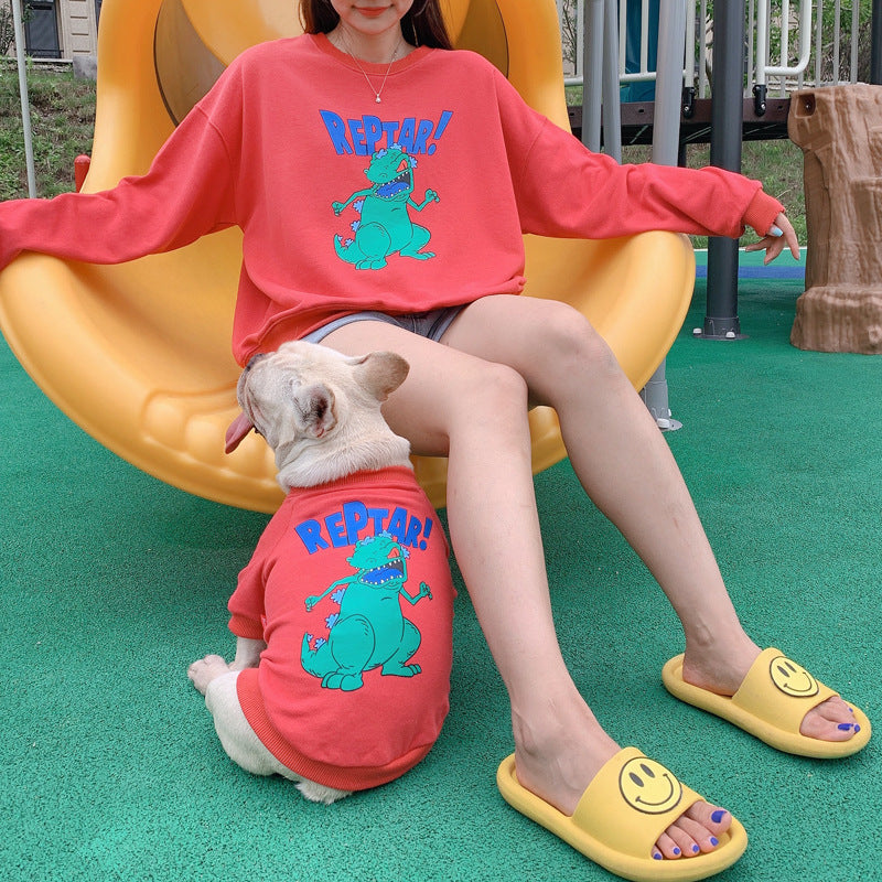 Spring And Autumn Cartoon Print Dog Two-Legged Pet Parent-Child Wear