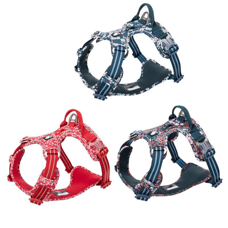 Pet Dog'S Chest Strap Floral Explosion-Proof Punching Traction