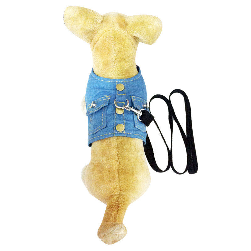 Pet Dog'S Chest Harness Denim Jacket Back Leash Dog Supplies
