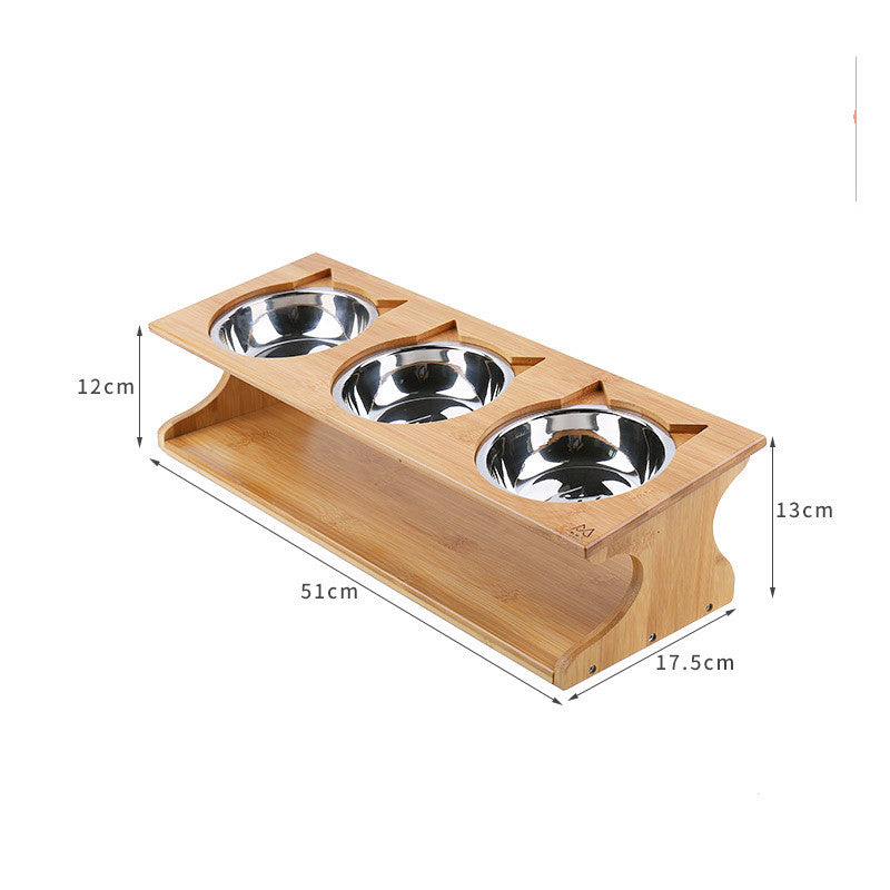 Solid Wood Ceramic Bowl Non-Slip Oblique Mouth Protect Cervical Spine Pet Bowl Dog Bowl