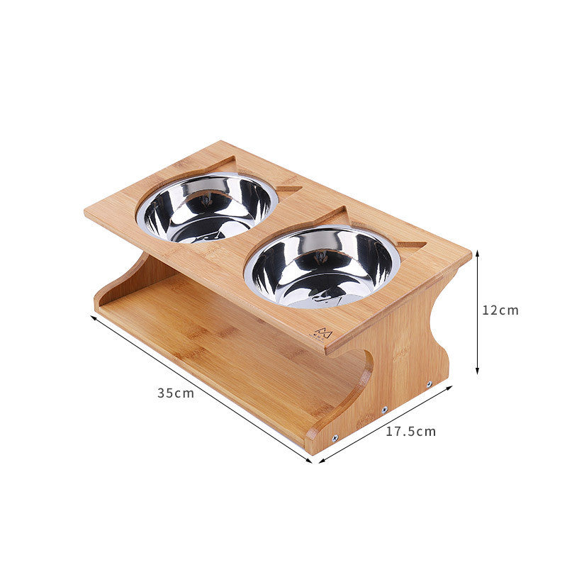 Solid Wood Ceramic Bowl Non-Slip Oblique Mouth Protect Cervical Spine Pet Bowl Dog Bowl