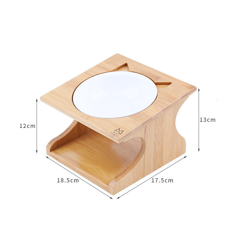 Solid Wood Ceramic Bowl Non-Slip Oblique Mouth Protect Cervical Spine Pet Bowl Dog Bowl