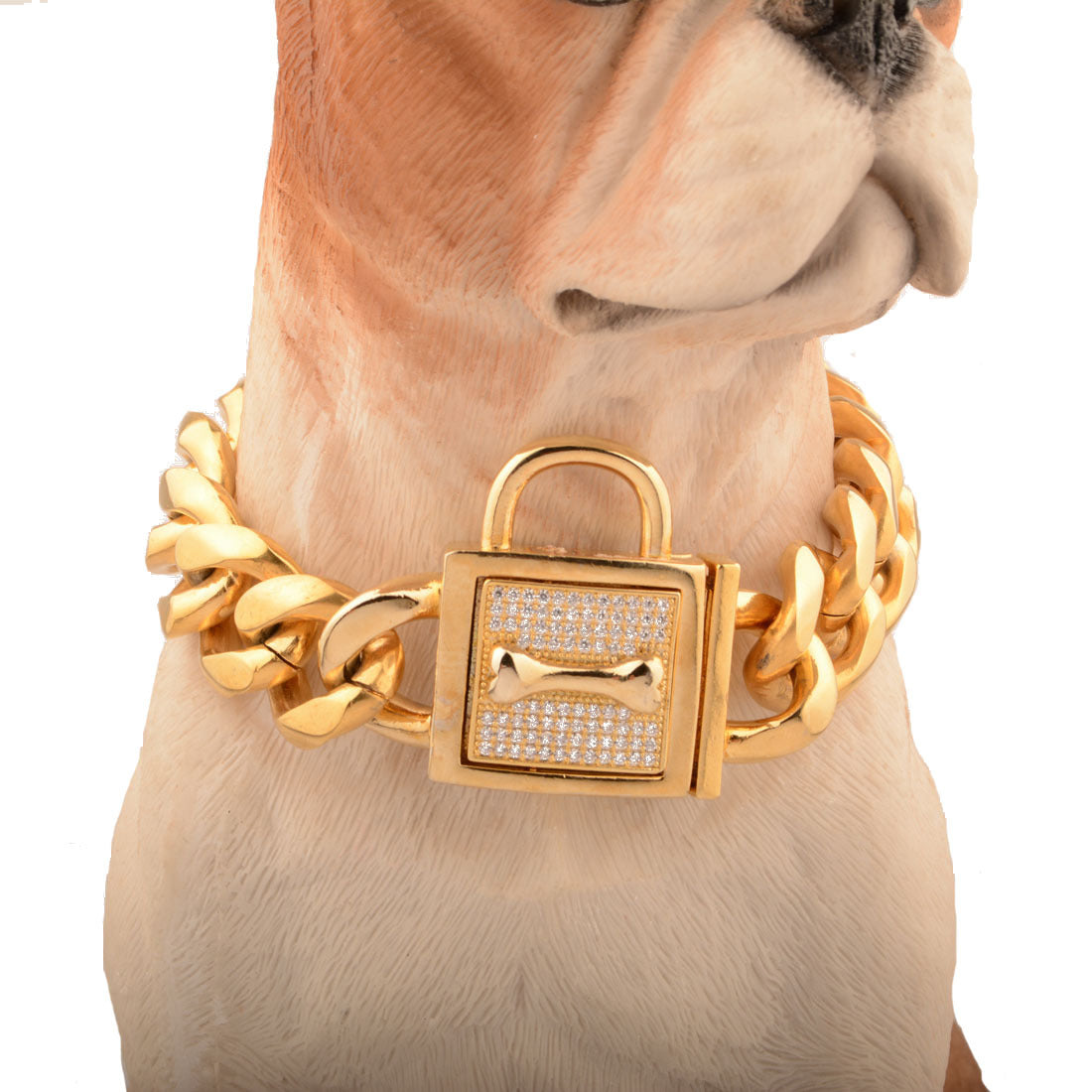 19Mm New Titanium Steel Stainless Steel P Chain Golden Steel Color Six-Sided Grinding Micro-Inlaid White Diamond Button Dog Chain Enough Col