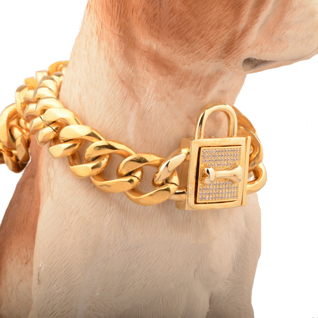 19Mm New Titanium Steel Stainless Steel P Chain Golden Steel Color Six-Sided Grinding Micro-Inlaid White Diamond Button Dog Chain Enough Col