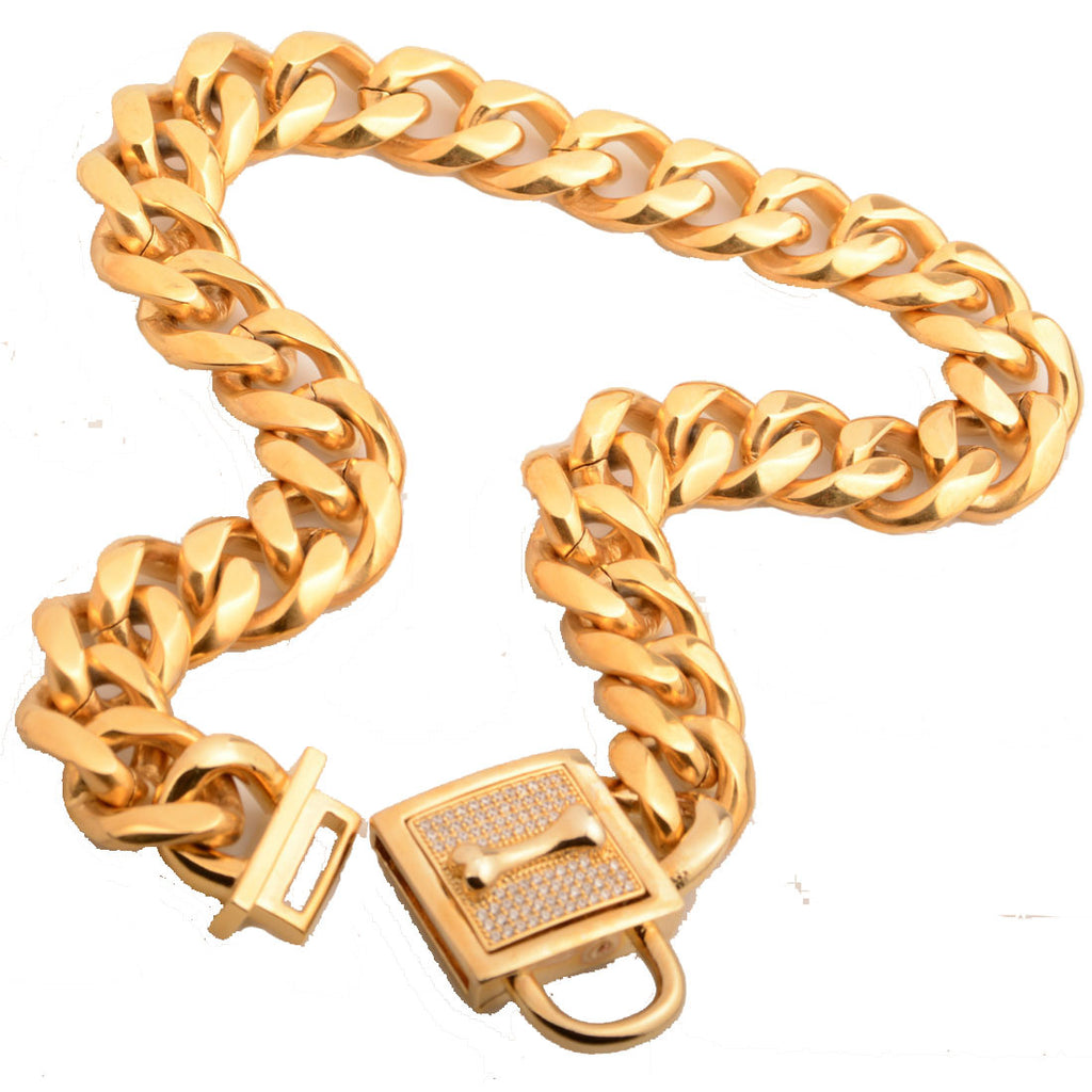 19Mm New Titanium Steel Stainless Steel P Chain Golden Steel Color Six-Sided Grinding Micro-Inlaid White Diamond Button Dog Chain Enough Col