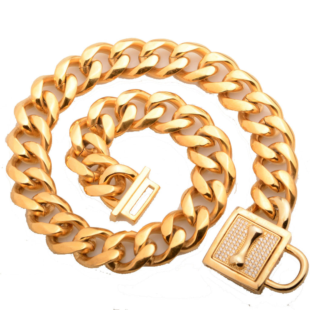 19Mm New Titanium Steel Stainless Steel P Chain Golden Steel Color Six-Sided Grinding Micro-Inlaid White Diamond Button Dog Chain Enough Col
