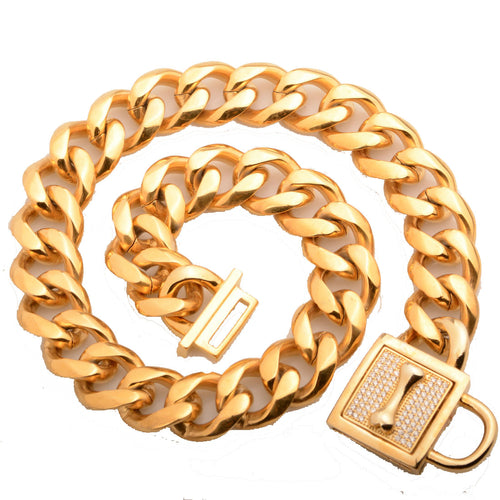 19Mm New Titanium Steel Stainless Steel P Chain Golden Steel Color Six-Sided Grinding Micro-Inlaid White Diamond Button Dog Chain Enough Col