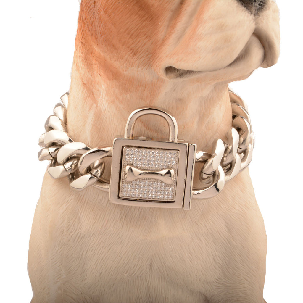 19Mm New Titanium Steel Stainless Steel P Chain Golden Steel Color Six-Sided Grinding Micro-Inlaid White Diamond Button Dog Chain Enough Col