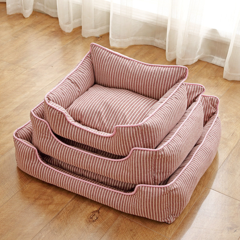 Four Seasons Available Cotton And Linen Striped Pet Nest