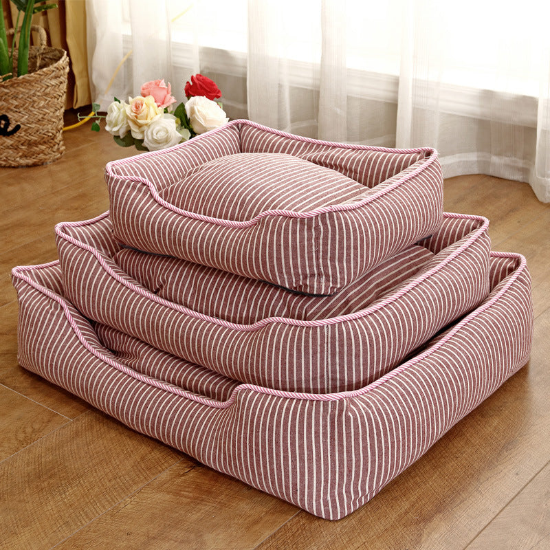 Four Seasons Available Cotton And Linen Striped Pet Nest