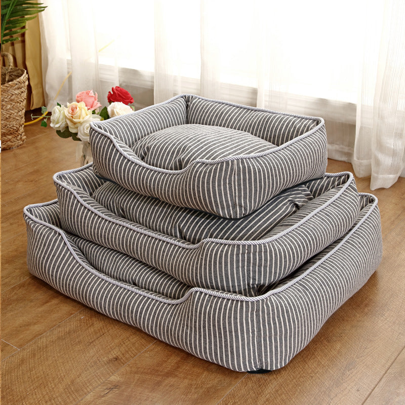 Four Seasons Available Cotton And Linen Striped Pet Nest