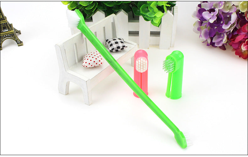 Pet Toothbrush Three-Piece Set, Double-Headed