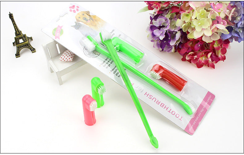 Pet Toothbrush Three-Piece Set, Double-Headed
