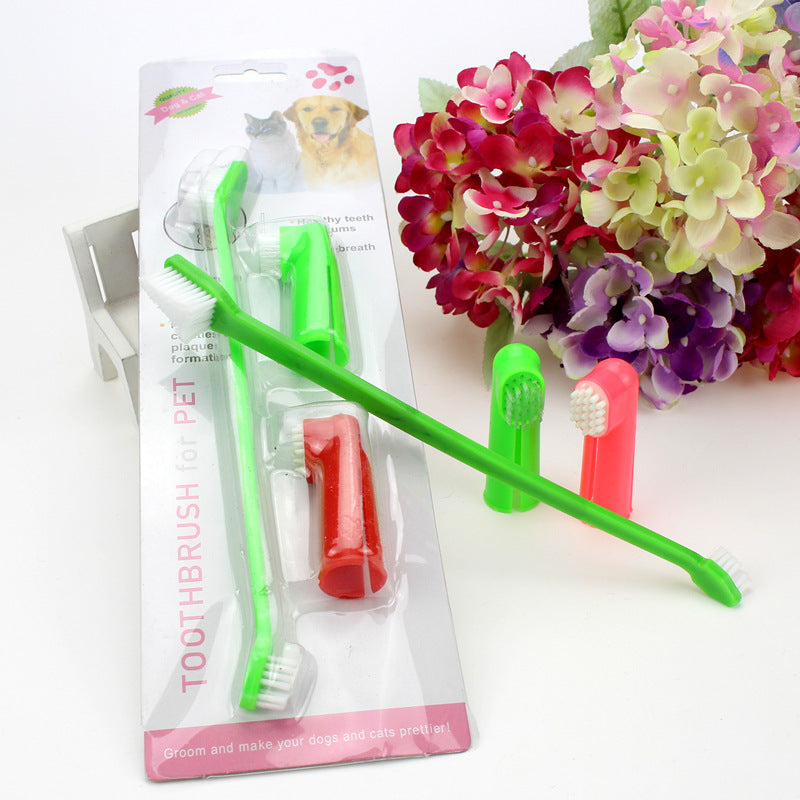 Pet Toothbrush Three-Piece Set, Double-Headed