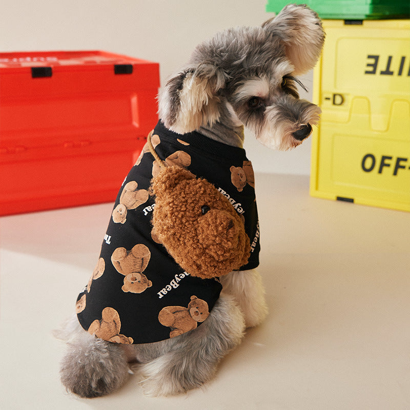 Dog Clothes Autumn And Winter Clothes Plus Velvet Bear Sweater And Backpack
