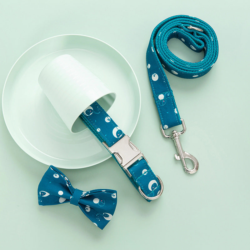 Pet Dog Collar Leash And Bow Set Wish Foreign Trade Pet Supplies Dog Collar Leash