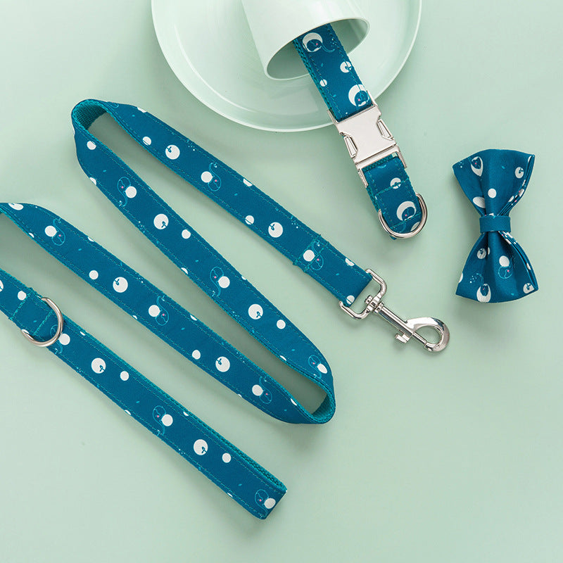 Pet Dog Collar Leash And Bow Set Wish Foreign Trade Pet Supplies Dog Collar Leash
