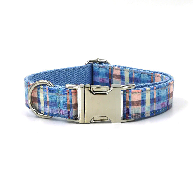 Dog Collar Pet Bow Double-Layer Strong Dog Bow Cross-Border Hot Product Plaid Dog Collar Print