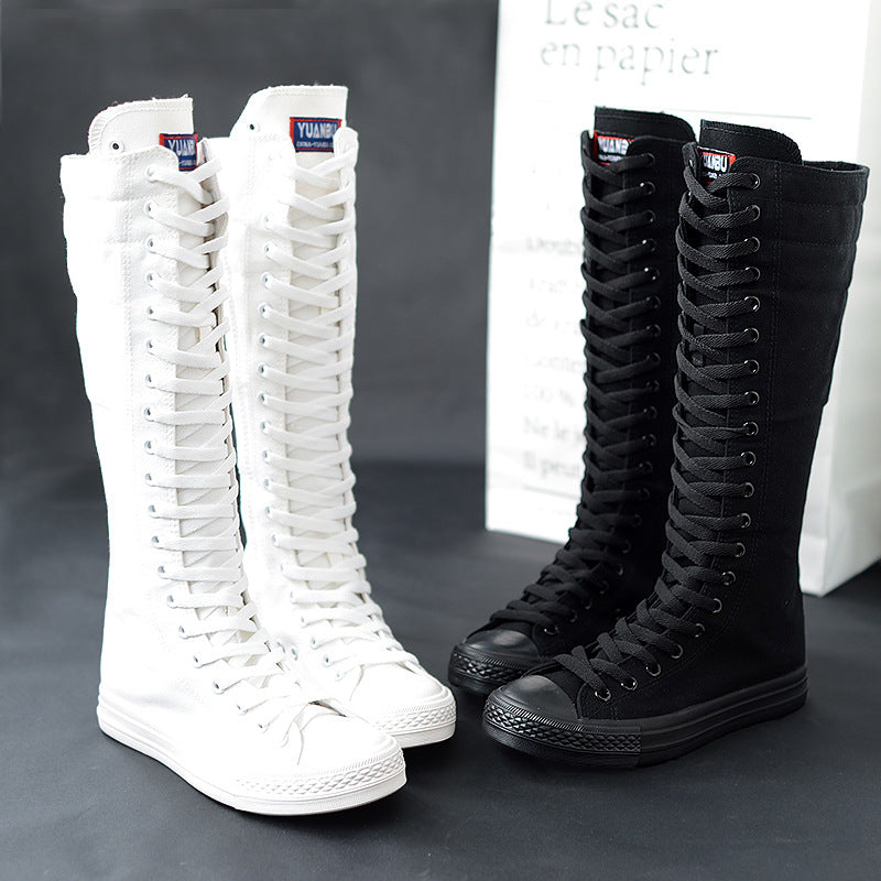 High-Top Women'S Casual Canvas Shoes Zipper Long Boots