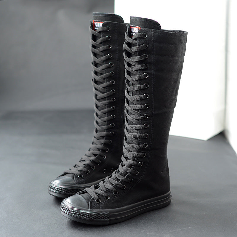 High-Top Women'S Casual Canvas Shoes Zipper Long Boots