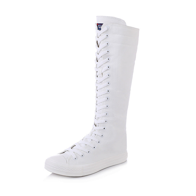 High-Top Women'S Casual Canvas Shoes Zipper Long Boots