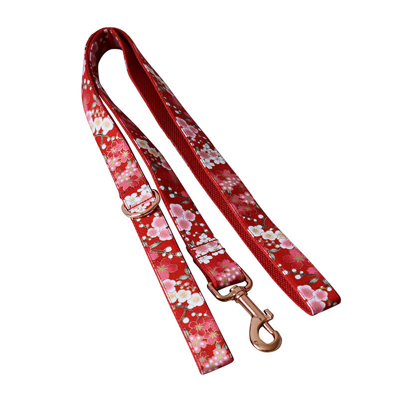 Red And Flower Style Female Dog Dog Pen And Dog Leash Set