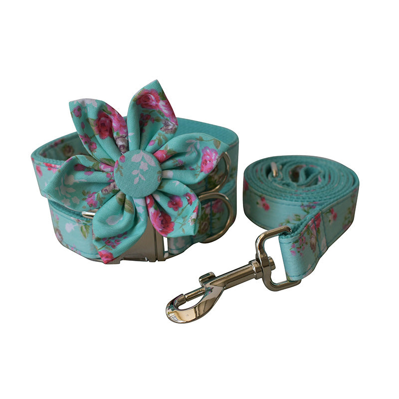 Green Rose Cotton Dog Collar
