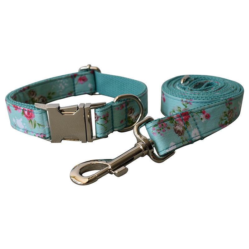 Green Rose Cotton Dog Collar