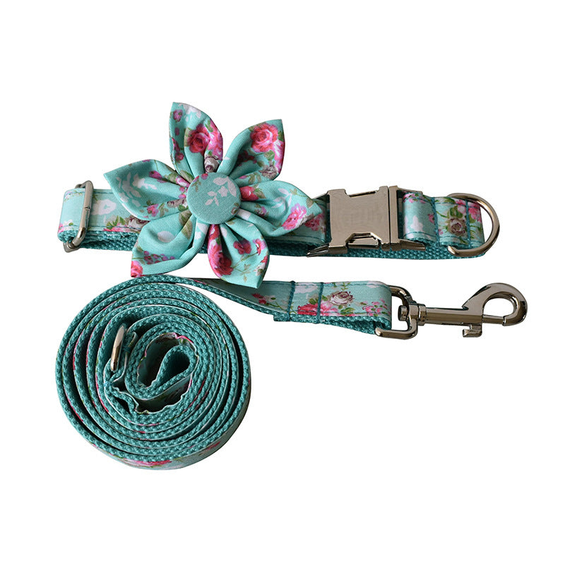 Green Rose Cotton Dog Collar