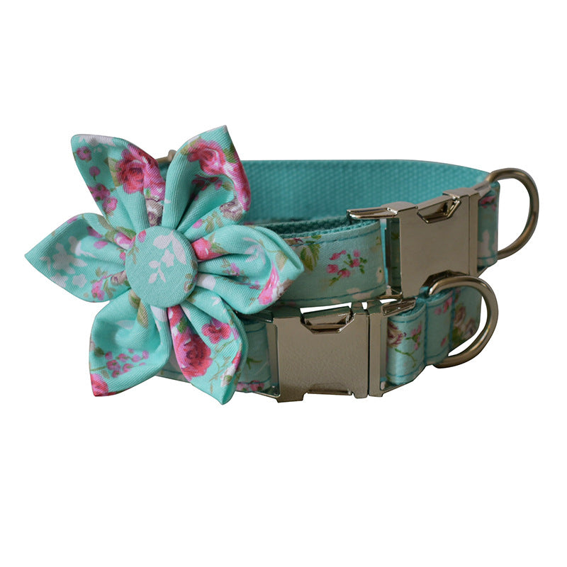 Green Rose Cotton Dog Collar