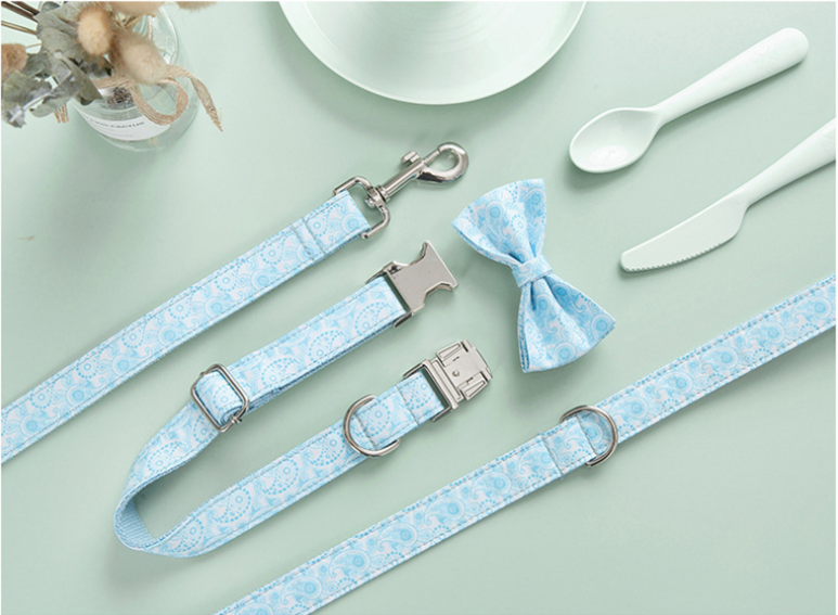 Paisley Pet Collar Leash and Bow Set