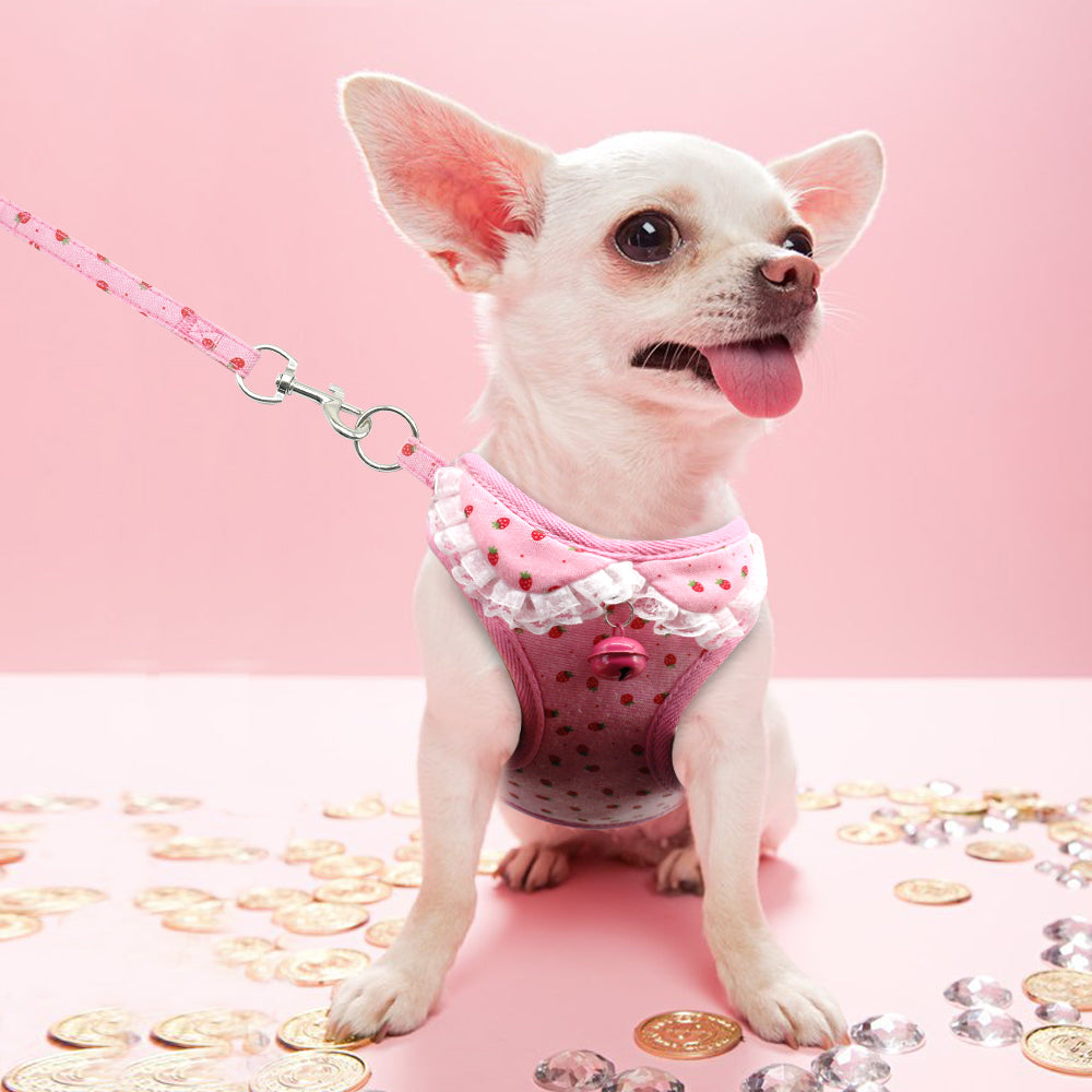 Canvas Chest Harness with Pink Bell