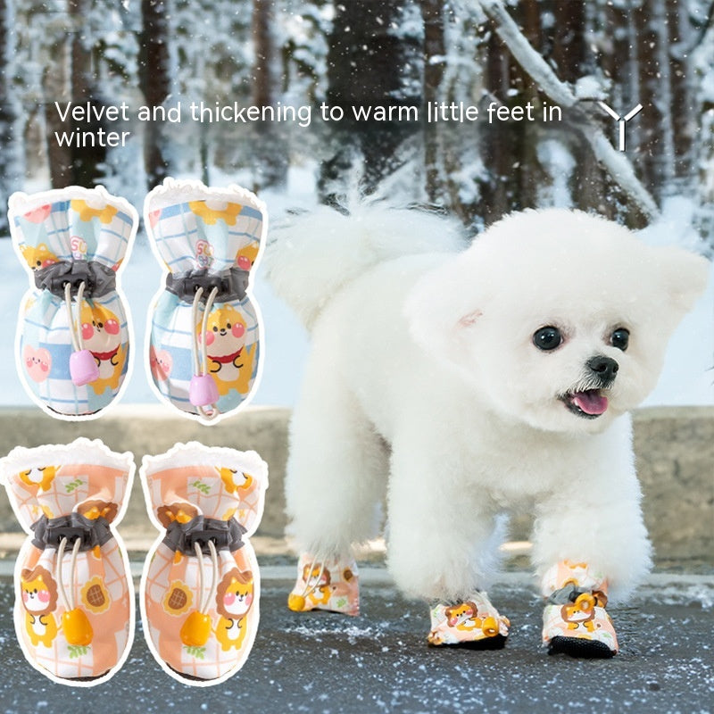 Plaid Velvet Soft-Soled Warm Dog Shoes