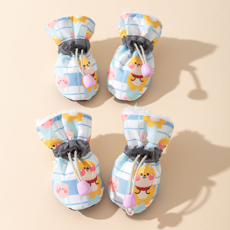 Plaid Velvet Soft-Soled Warm Dog Shoes
