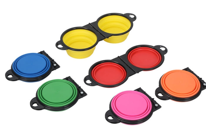 Silicone Portable Outdoor Pet Folding Out Feeder One Dog Bowl