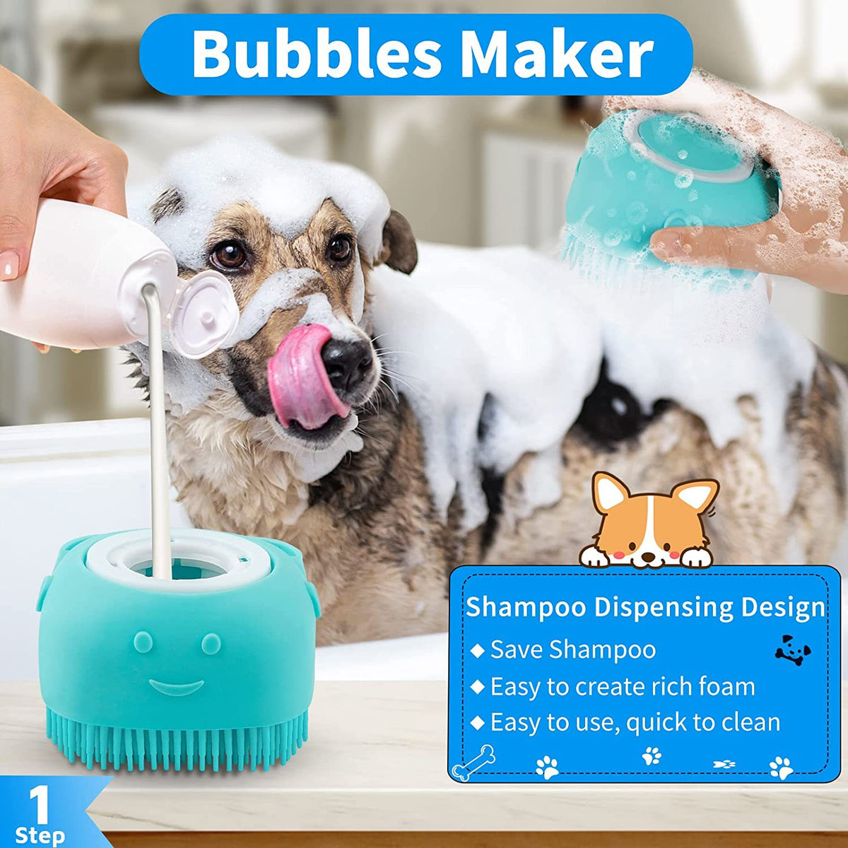 3-Piece Silicone Dog Bath Brush Set