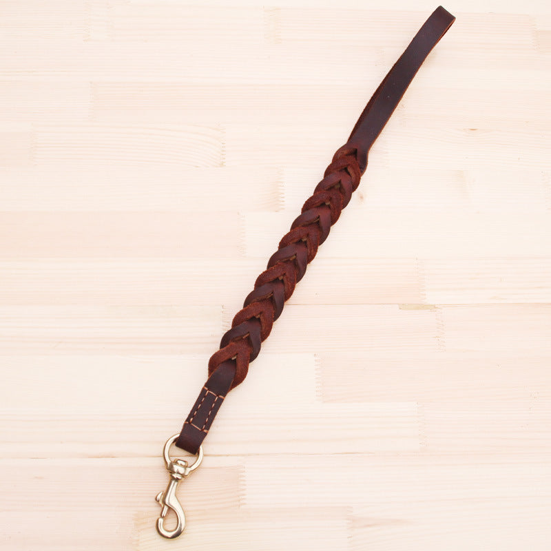 Short Dog Leash Braided Real Leather One Step Traction Belt Explosion-Proof Pet Walking Training Leads For Medium Large Big Dogs