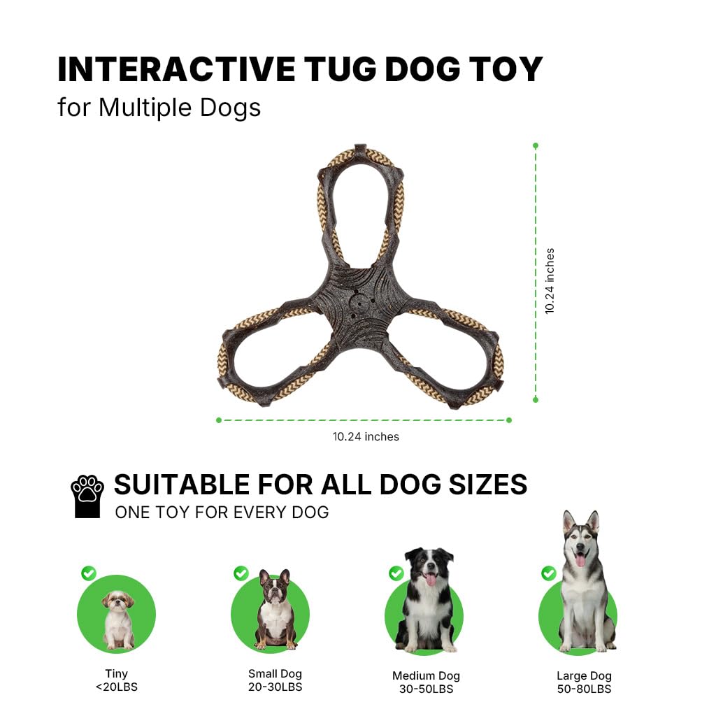 3 Way Doy Toys, Dog Tug Toy For Multiple Dogs, Dog Chew Toys, Black Durable Dog Tug Toy For Multiple Dogs, 3 Way Tug Of War Dog Toy, Dog Che
