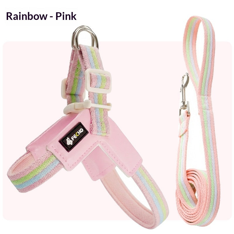 Breathable Rainbow Leash Harness Set for Small-Medium Dogs