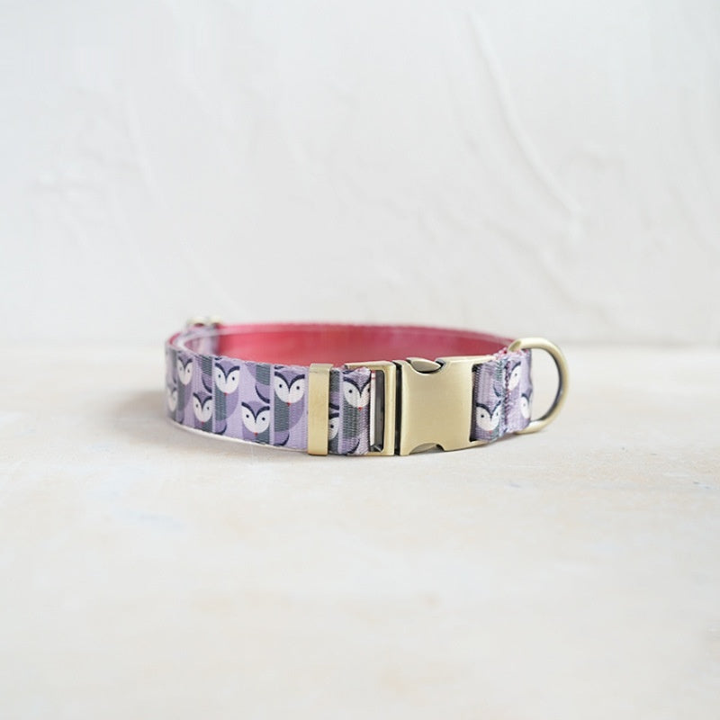 Printed Owl-Patterned Faux-Nylon Pet Collar