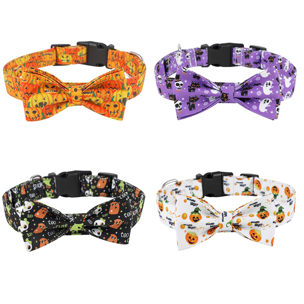 Halloween Dog Collar With Spider And Pumpkin Patterns
