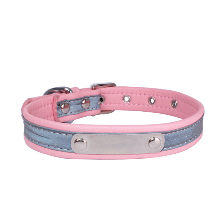 Pet Collar Stainless Steel Iron Lettering Anti-Lost Dog Collar Comfortable Microfiber Dog Chain