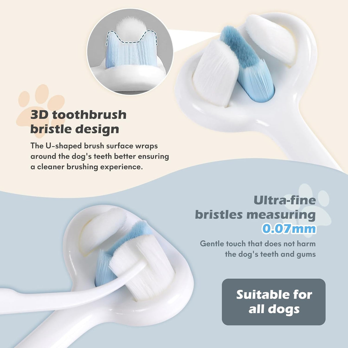 Ultra Soft Nano Bristles Dog Toothbrush Pet Dental Care Kit 3 Sided Design For Easy Teeth Cleaning Suitable For All Dogs,For Your Pet'S Sens