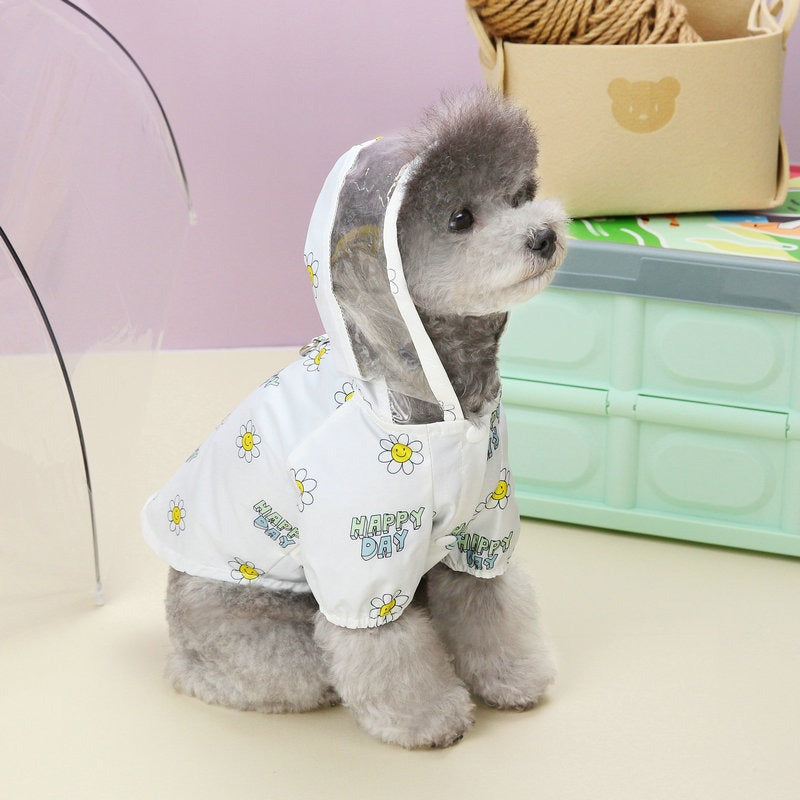 Transparent Two-Foot Dog Raincoat With Pull Ring