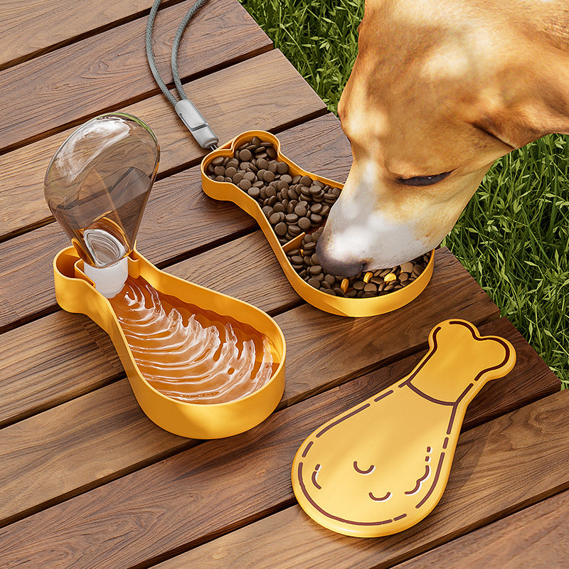 Pet Water Feeder Pet Hydration On-The-Go Portable 2-In-1 Pet Water Bottle Food Container For Outdoor Travel Chicken Drumstick