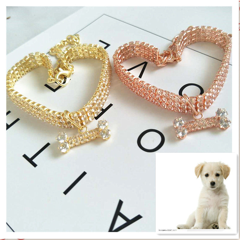 Three-Drain Drill Zircon Bone Pet Collar